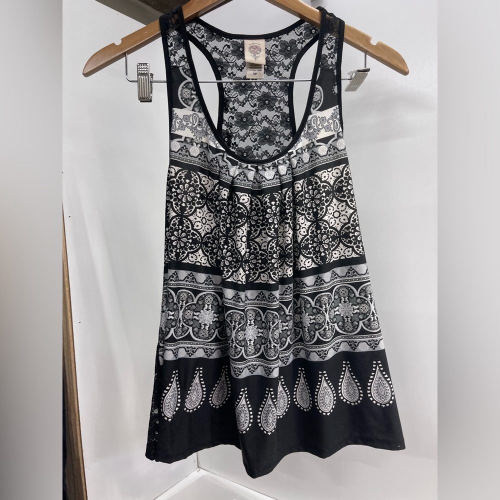 In Bloom Black and White Lace Tank Top